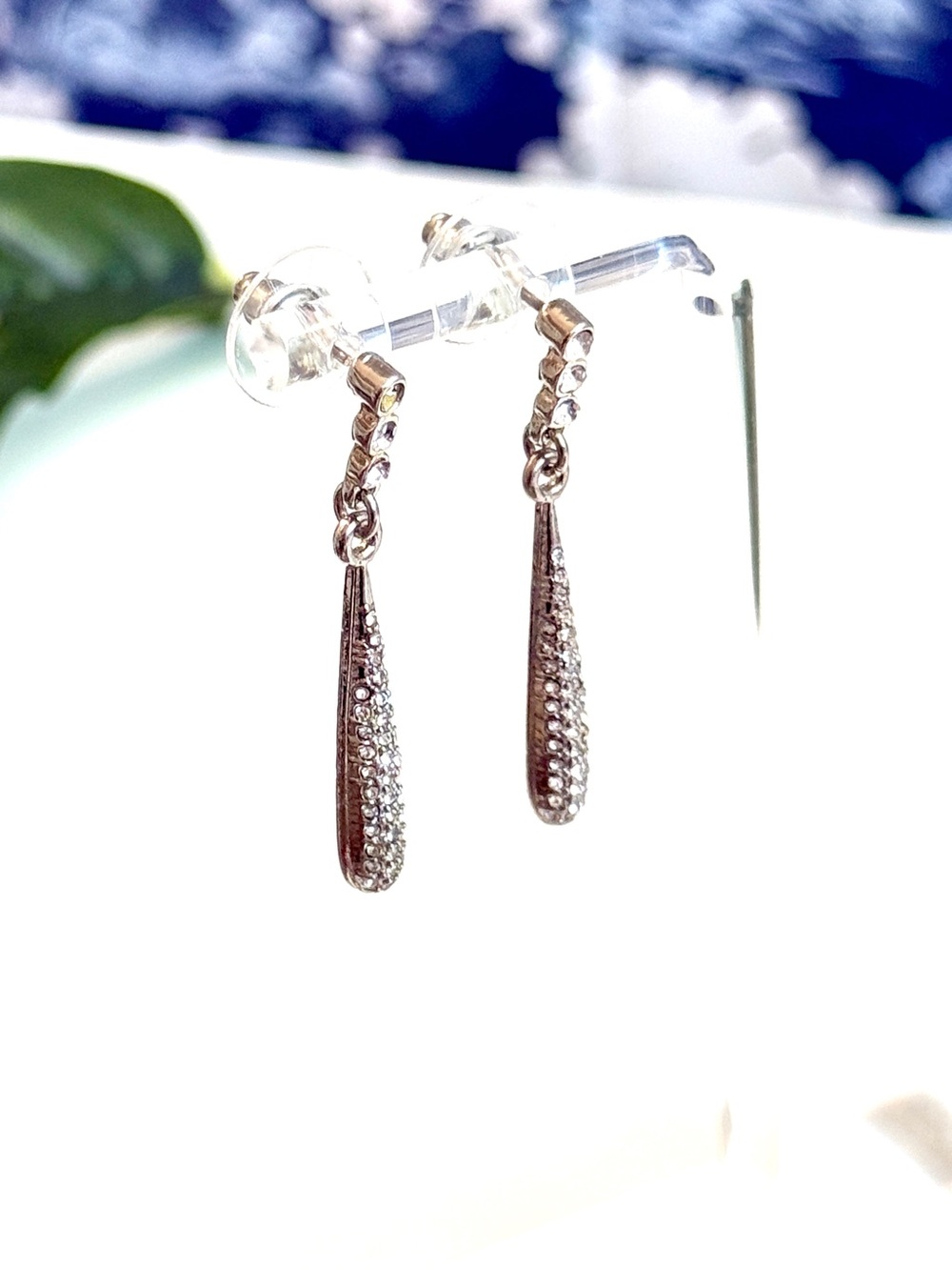 Neiman Marcus Silver Crystal Pavé Teardrop Earrings NWT - Picture 5 of 6